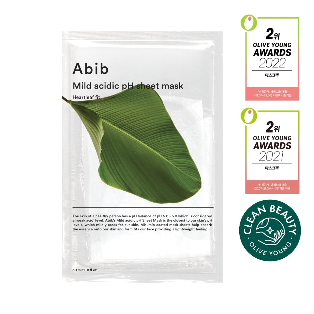 【Olive Young 直送】Abib 弱酸性pH面膜 單片裝(5款選1・魚腥草/復活草/水/穀胱甘肽/蜂蜜)