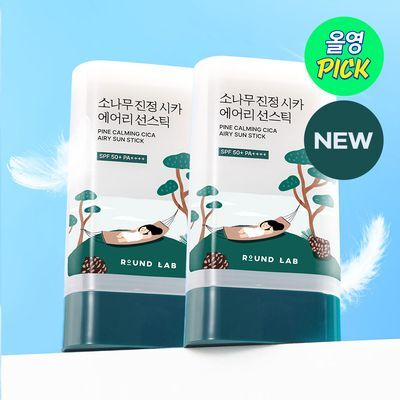 【Olive Young 直送】ROUND LAB 松樹積雪草清爽防曬棒 19g 雙入企劃(8月精選・全新上市)