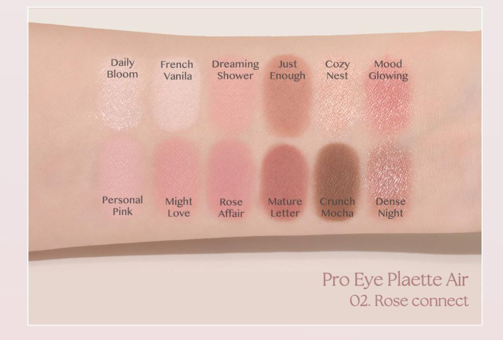 現貨|CLIO - Pro Eye Palette Air 持久輕盈滑順12色眼影盤 #02 Rose Connect
