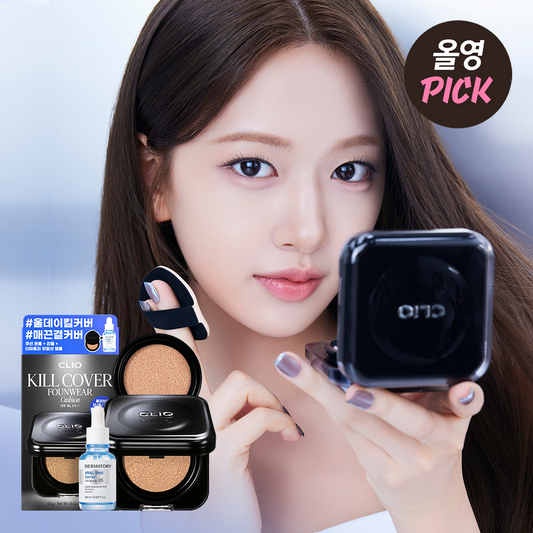 【Olive Young 直送】CLIO Kill Cover 氣墊粉底套裝 (+Derma:Tory 玻尿酸安瓶 20ml + 補充裝)