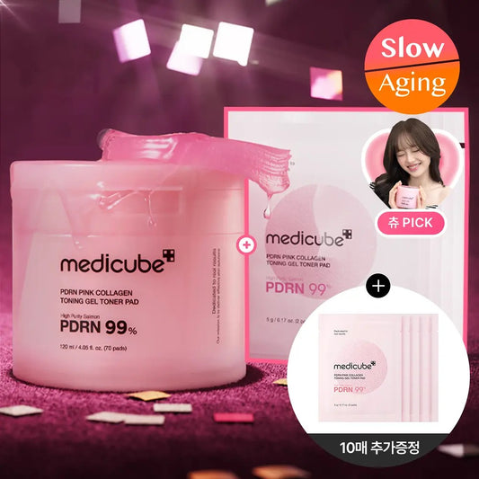 【Olive Young 直送】Medicube PDRN 粉紅膠原爽膚水棉片 70片+10片